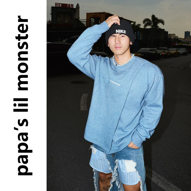 6305212635457,6305212635458,6305212635459, Deconstructed Irregular Cut Crew Neck Sweater