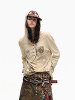 Deconstructed Mesh Print Henley Hooded Sweatshirt 2