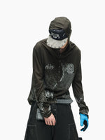 Deconstructed Mesh Print Henley Hooded Sweatshirt 3