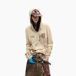 6213063463022,6213063463024,6213063463026, Deconstructed Mesh Print Henley Hooded Sweatshirt