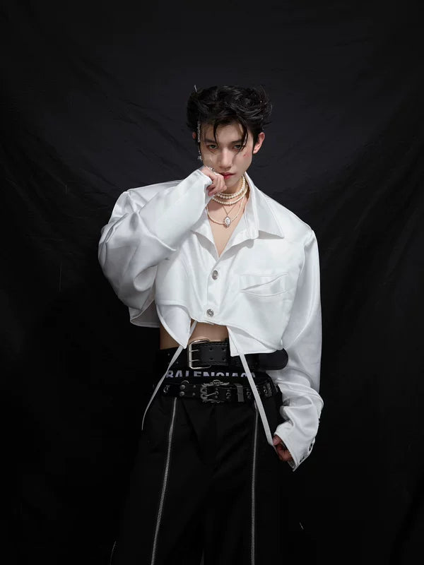 Deconstructed Padded Shoulder Cropped Shirt 1