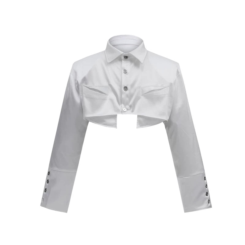5624134823475,5624134823477,5624134823479, Deconstructed Padded Shoulder Cropped Shirt