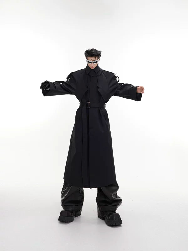 Deconstructed Padded-Shoulder Long Trench Coat 2