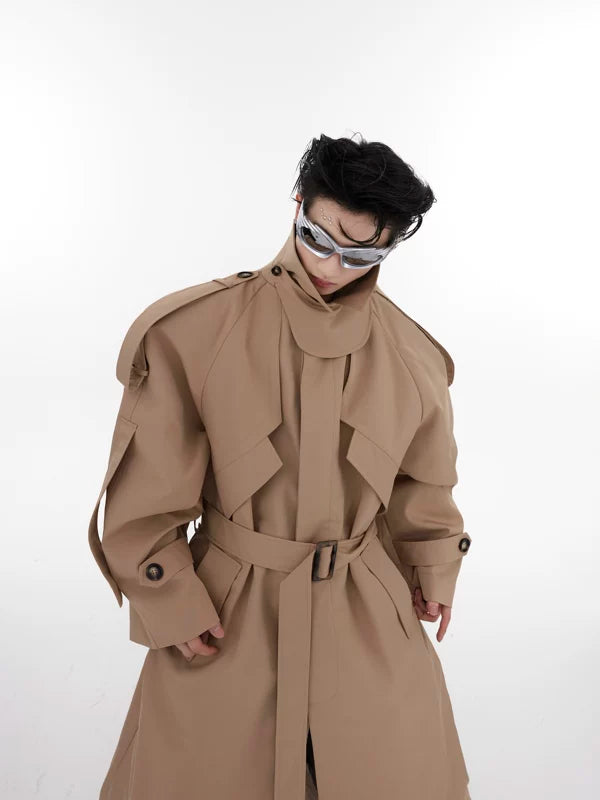 Deconstructed Padded-Shoulder Long Trench Coat 5