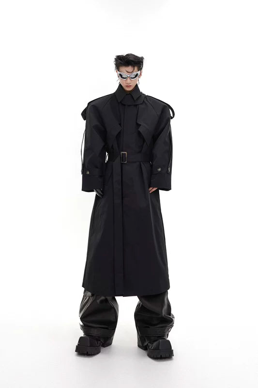 5078472817124,5078472817125,5078472817126, Deconstructed Padded-Shoulder Long Trench Coat