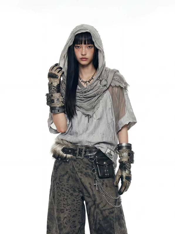 Deconstructed Patchwork Distressed Short-Sleeve T-Shirt 2