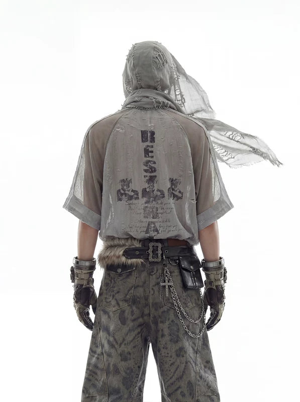 Deconstructed Patchwork Distressed Short-Sleeve T-Shirt 3