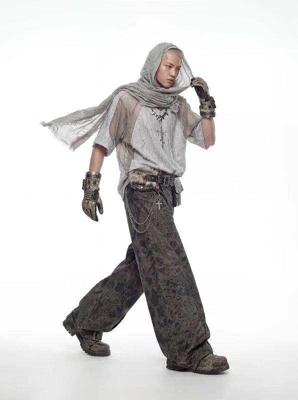 Deconstructed Patchwork Distressed Short-Sleeve T-Shirt 4