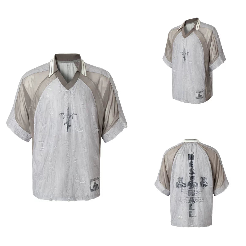 6065035193805,6065035193806,6065035193807,6065035193808, Deconstructed Patchwork Distressed Short-Sleeve T-Shirt
