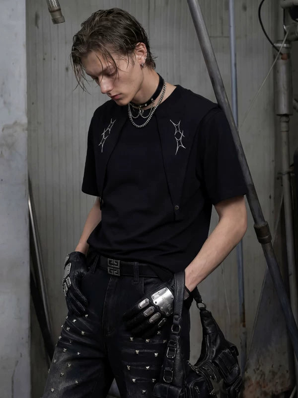 Deconstructed Patchwork Embroidered Cotton T-Shirt 2