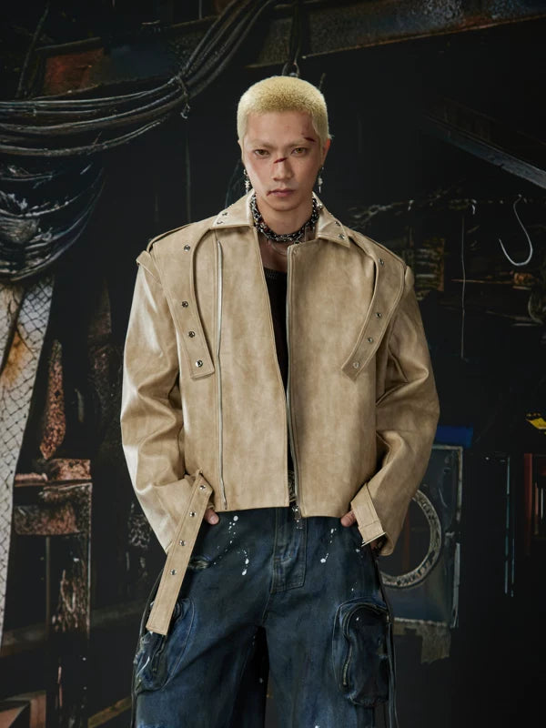Deconstructed Patchwork Faux Leather Jacket 1