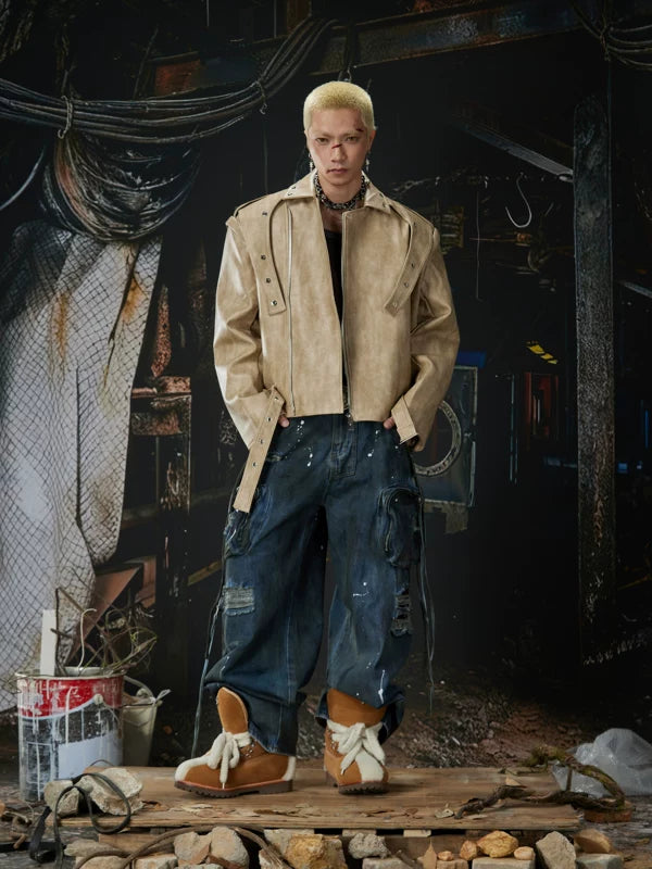Deconstructed Patchwork Faux Leather Jacket 5