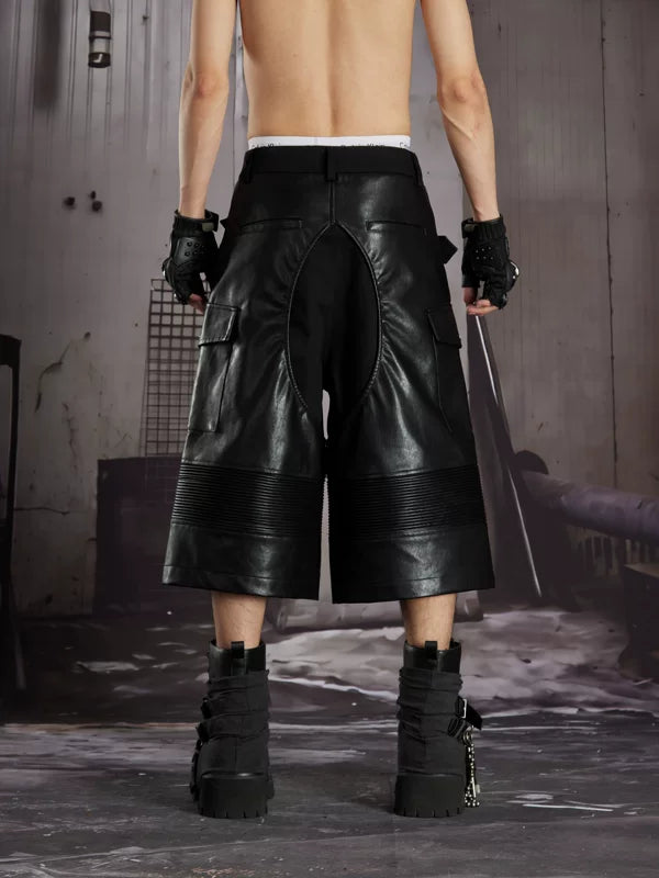 Deconstructed Patchwork Leather Cropped Pants 2