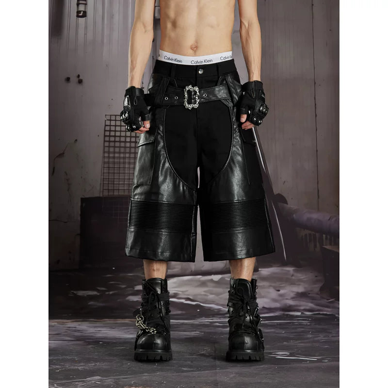 6098938384575,6098938384576,6098938384577,6098938384578, Deconstructed Patchwork Leather Cropped Pants