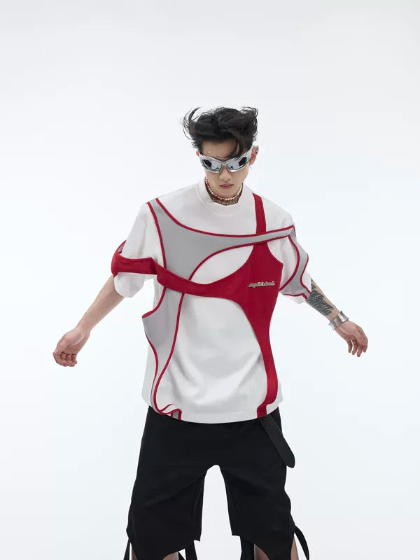 Deconstructed Patchwork Padded Shoulder T-Shirt 1