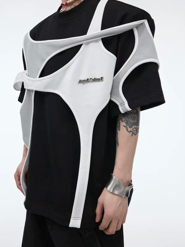 Deconstructed Patchwork Padded Shoulder T-Shirt 2