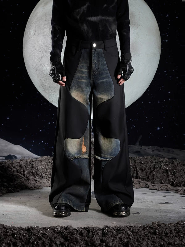 Deconstructed Patchwork Wide Leg Denim Pants 1