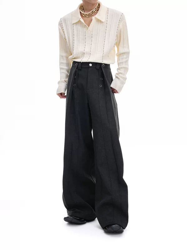Deconstructed Pleated Straight Leg Pants 1