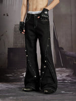 Deconstructed Rivet Detail Flared Denim Pants 2
