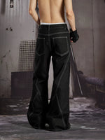 Deconstructed Rivet Detail Flared Denim Pants 3