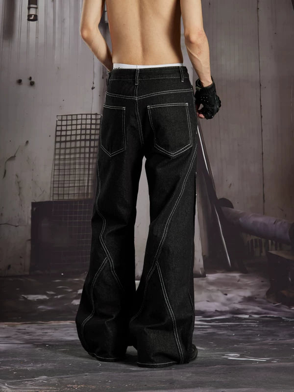 Deconstructed Rivet Detail Flared Denim Pants 3