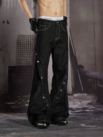 Deconstructed Rivet Detail Flared Denim Pants 5