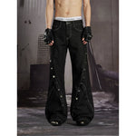 6100903173012,6100903173013,6100903173014,6100903173015, Deconstructed Rivet Detail Flared Denim Pants