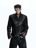 Deconstructed Strappy Leather Motorcycle Jacket 2