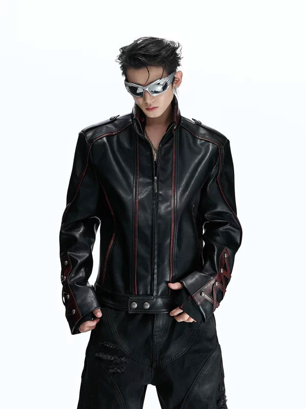 Deconstructed Strappy Leather Motorcycle Jacket 2