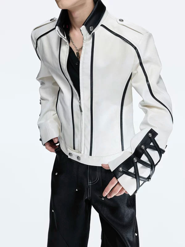 Deconstructed Strappy Leather Motorcycle Jacket 3