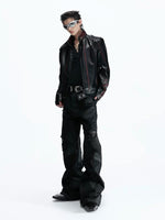 Deconstructed Strappy Leather Motorcycle Jacket 4