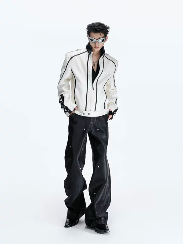 Deconstructed Strappy Leather Motorcycle Jacket 5