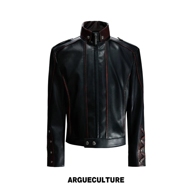 6287062715359,6287062715360,6287062715361, Deconstructed Strappy Leather Motorcycle Jacket