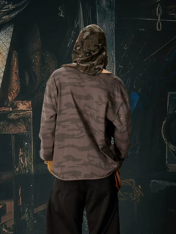 Deconstructed V-Neck Camouflage Long-Sleeve Hoodie 2