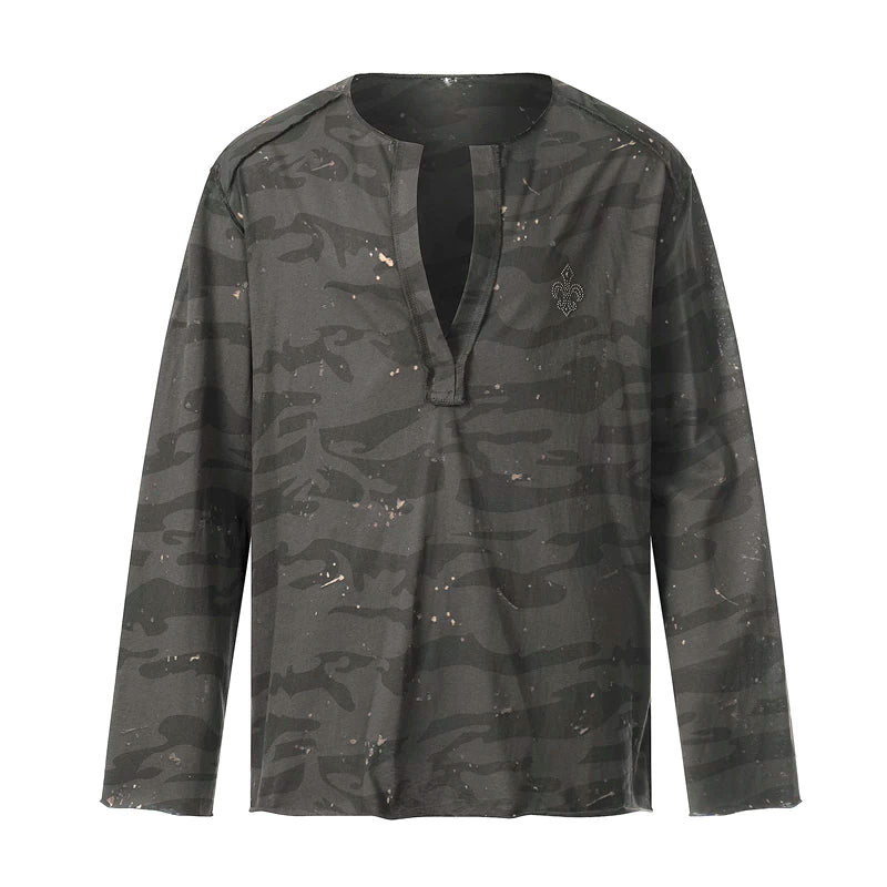 6192679134492,6192679134493,6192679134494,6192679134495, Deconstructed V-Neck Camouflage Long-Sleeve Hoodie