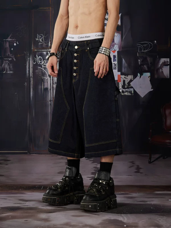 Deconstructed Wide-Leg Denim Pants 2