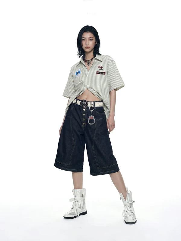 Deconstructed Wide-Leg Denim Pants 5