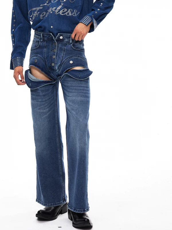 Deconstructed Wide Leg Distressed Denim Pants 1