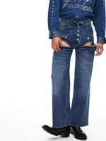 Deconstructed Wide Leg Distressed Denim Pants 2