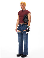 Deconstructed Wide Leg Distressed Denim Pants 3
