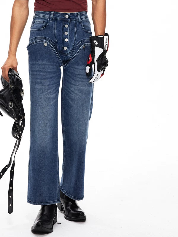 Deconstructed Wide Leg Distressed Denim Pants 4