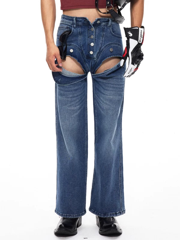 Deconstructed Wide Leg Distressed Denim Pants 5