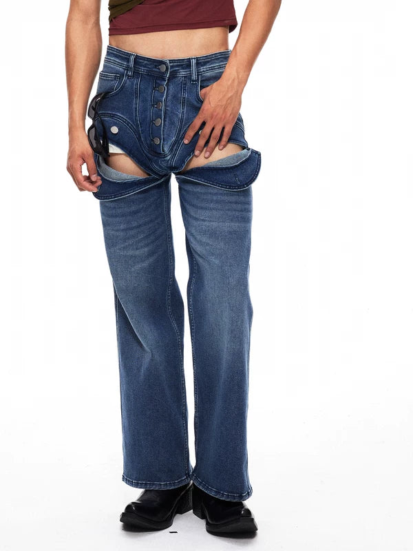 6179850843860,6179850843861,6179850843862,6179850843863, Deconstructed Wide Leg Distressed Denim Pants