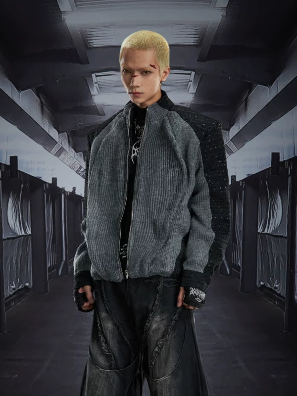 Deconstructed Zip-Up Padded Knit Jacket 1