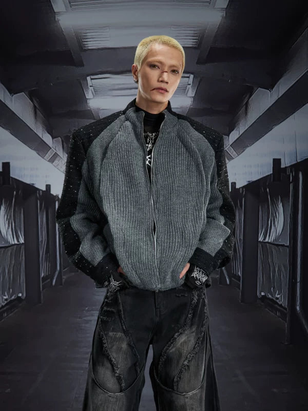 5971935980481,5971935980482,5971935980483, Deconstructed Zip-Up Padded Knit Jacket