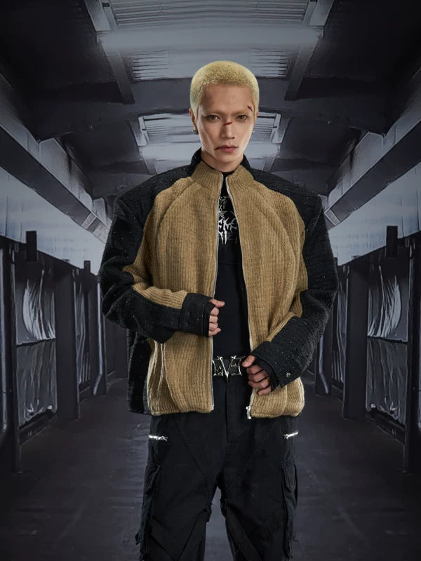 5971935980484,5971935980485,5971935980486, Deconstructed Zip-Up Padded Knit Jacket