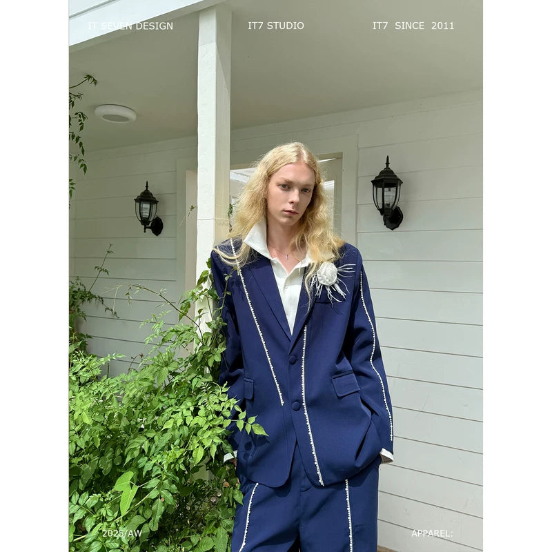 Decorative Stitch Trim Two-Piece Suit Set 1