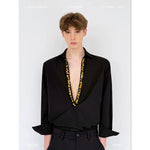 Deep V-Neck Sequin Trim Dress Shirt 1