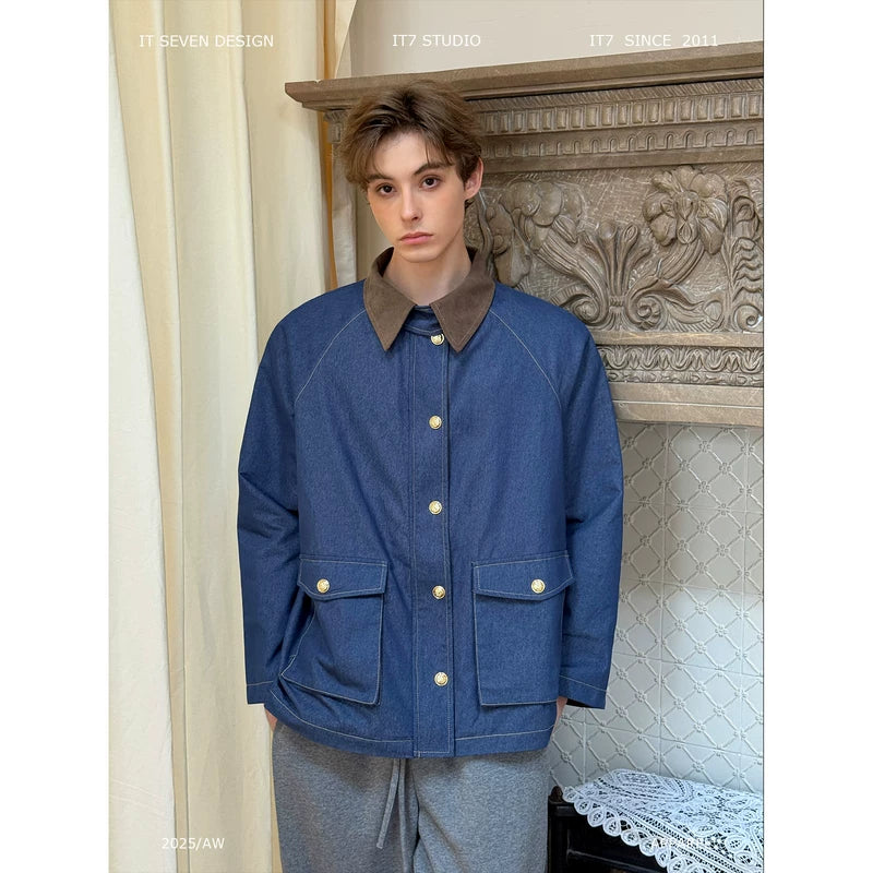 Denim Button Front Jacket with Patch Pockets 1