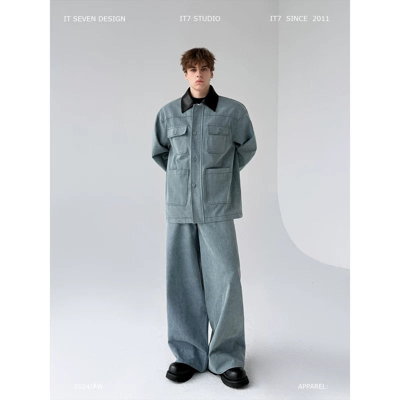 Denim Jacket and Wide Leg Pants Set 1